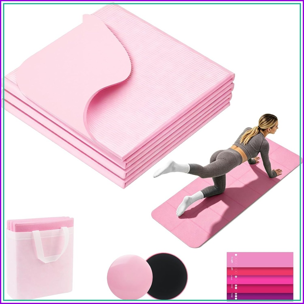 Pilates Yoga Mat Thickness - Foldable Yoga Mat with Resistance Bands